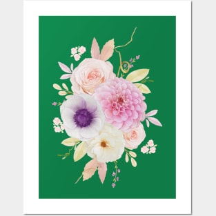 Roses dahlia flower hand drawn Posters and Art